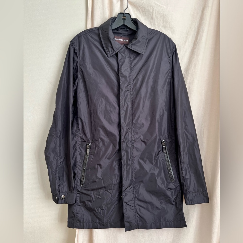 Michael Kors Black Nylon Coat with Leather Trim sz S